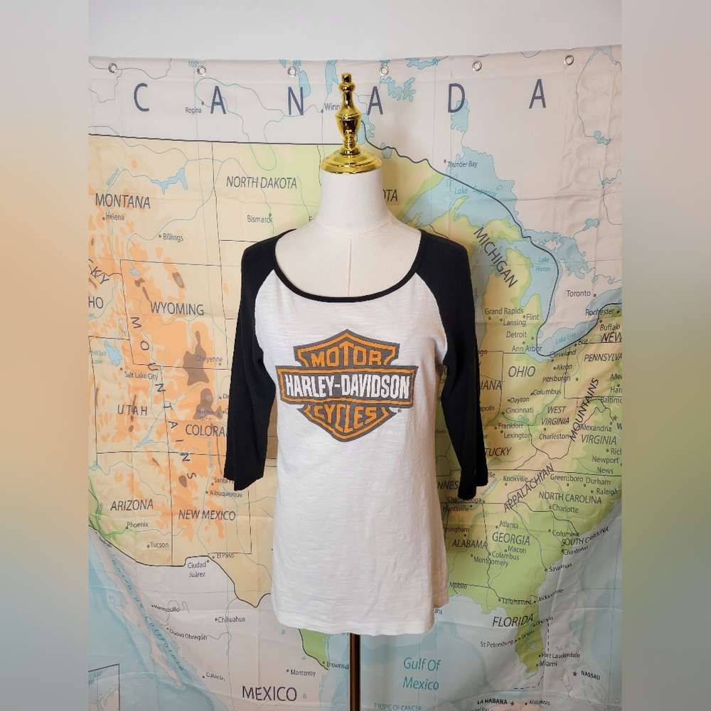 Womens Harley-Davidson Jamaica Black and White Raglan Shirt Size L